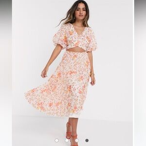 ASOS wrap around pleated midi dress in floral